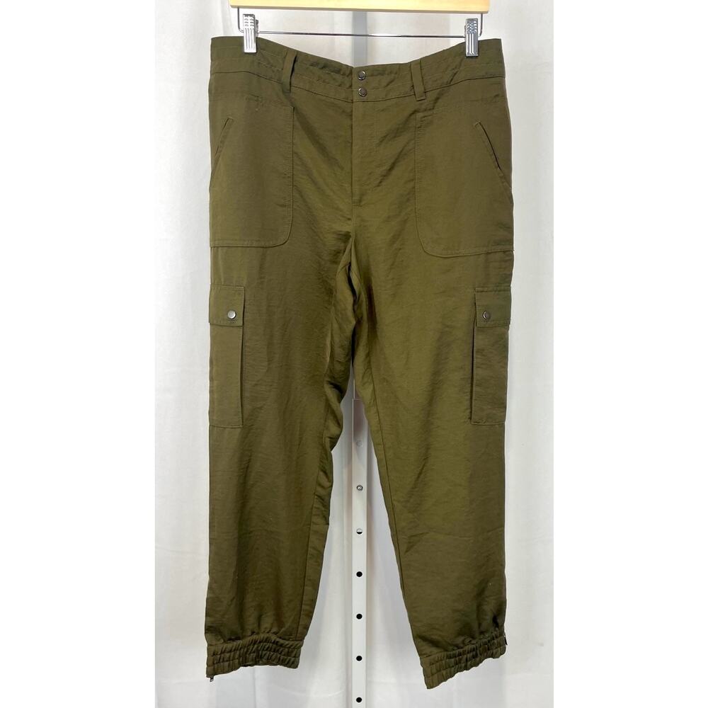 ELEVENSES Anthropologie Aubrey Cargo Jogger Pants Zip Ankle Green Size 12